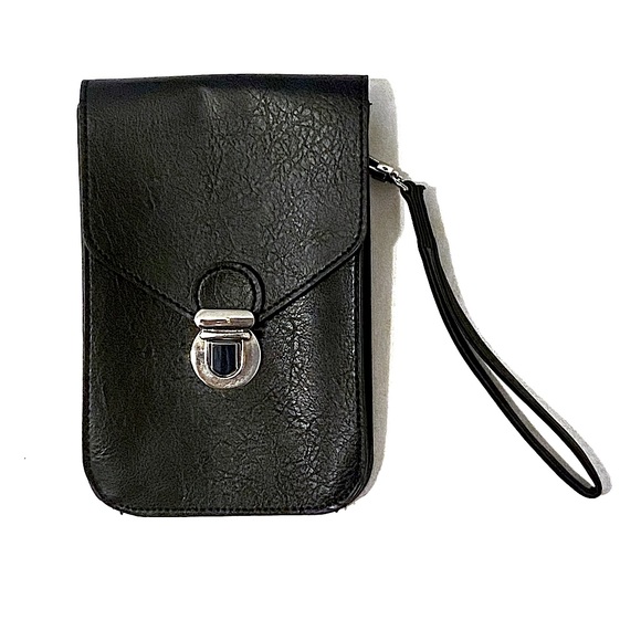 Black Vegan Touch Screen Phone Purse Wristlet Clutch Mini Bag RFID Card Wallet - Picture 2 of 16